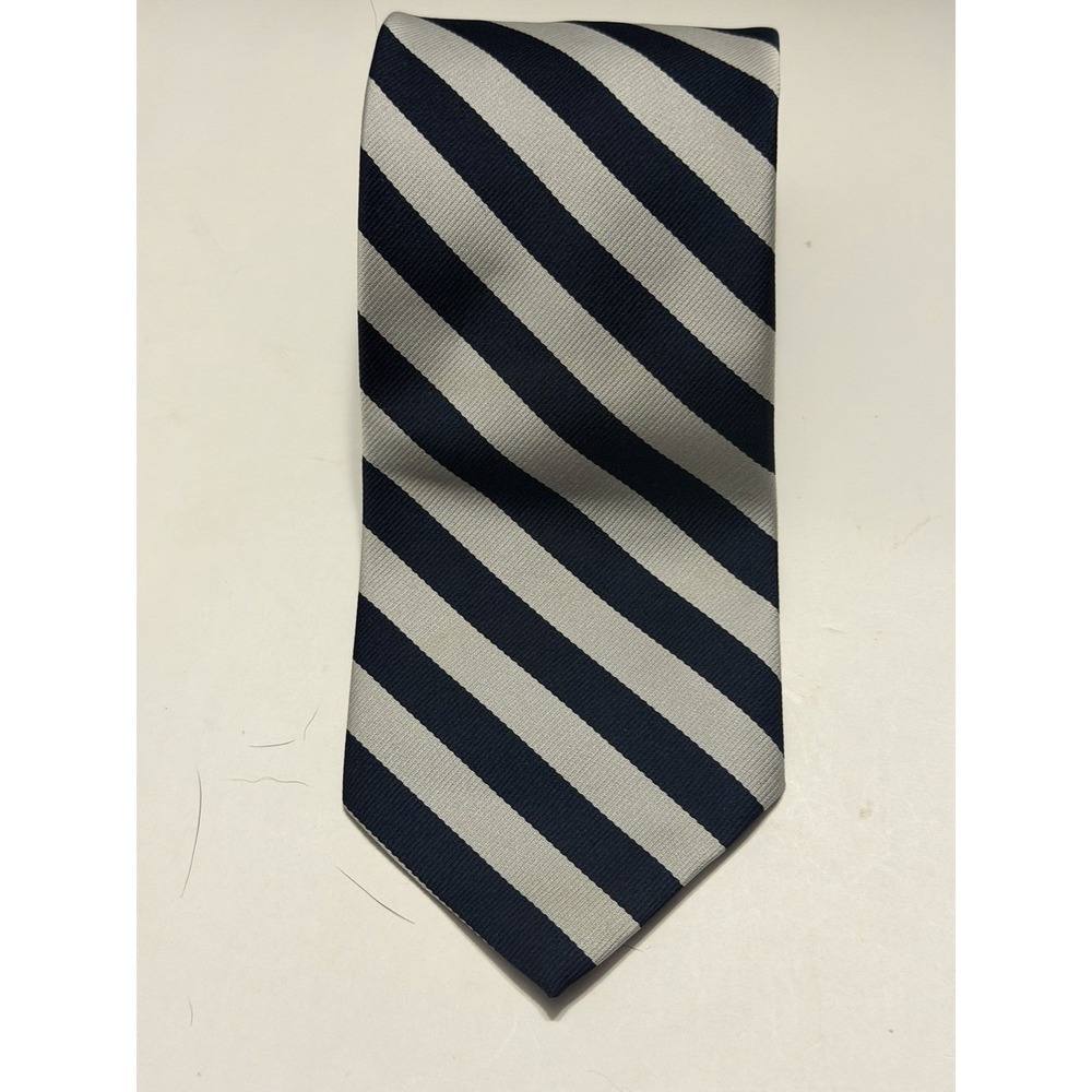 Mans World Traditionals Navy Blue Silver Grey Striped Polyester Necktie RN 35124